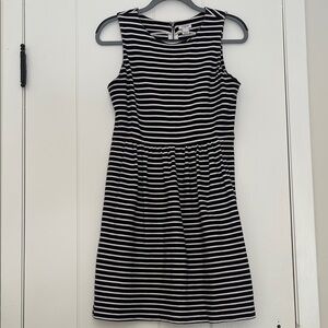 J. Crew Black and White Striped Sleeveless Fit and Flare Dress
